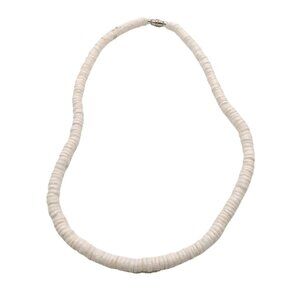 White Heishi Puka Shell Necklace 18” Surfer Beach Boho Coastal Hawaiian Pacific